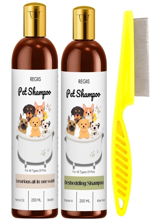 مجموعة شامبو ريجيس للحيوانات الأليفة، تركيبة فاخرة شاملة للغسيل وإزالة الشعر الزائد مع مشط للبراغيث، 200 مل، طقم من 3 قطع للكلاب والقطط - Image 1